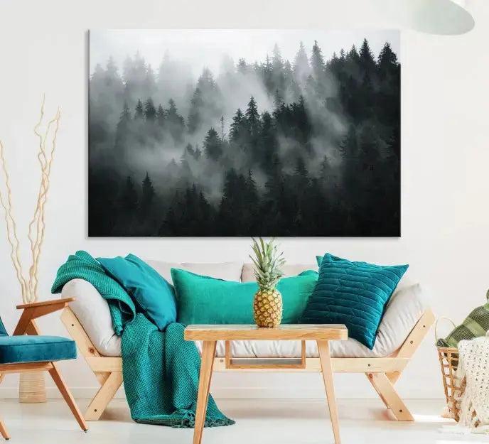 Large Foggy Forest Misty Landscape Modern Wall Art Print