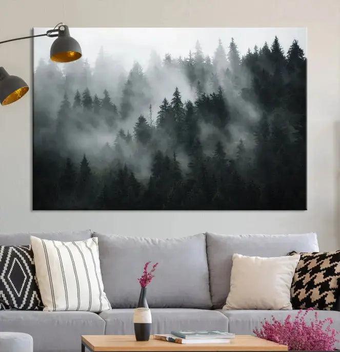 Large Foggy Forest Misty Landscape Modern Wall Art Print