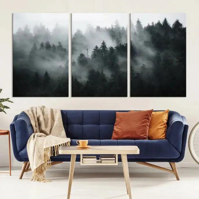 Large Foggy Forest Misty Landscape Modern Wall Art Print