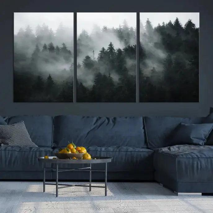 Large Foggy Forest Misty Landscape Modern Wall Art Print