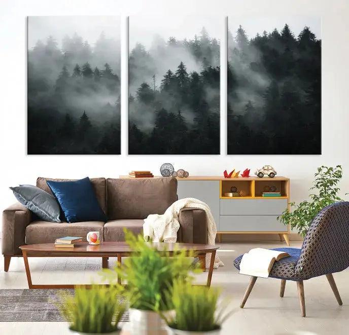 Large Foggy Forest Misty Landscape Modern Wall Art Print