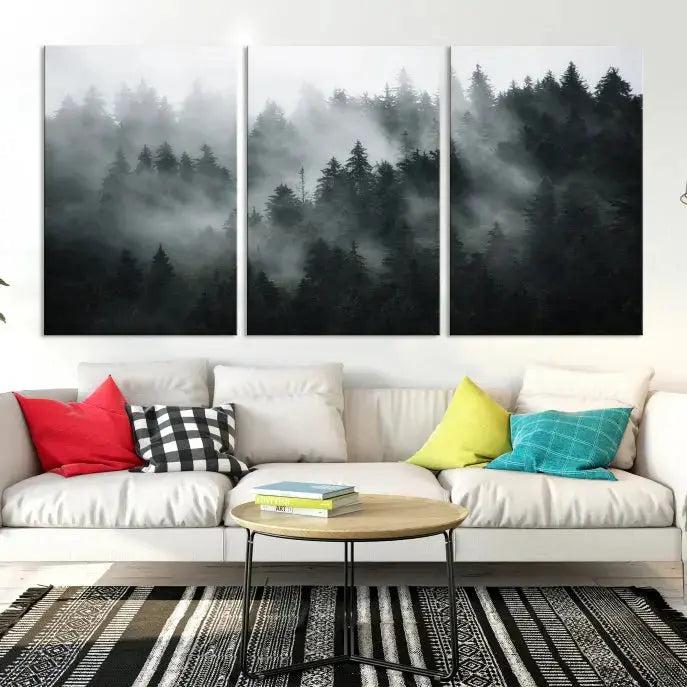 Large Foggy Forest Misty Landscape Modern Wall Art Print