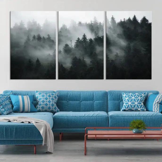 Large Foggy Forest Misty Landscape Modern Wall Art Print