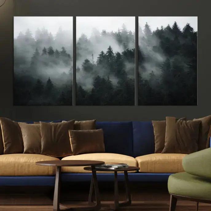 Large Foggy Forest Misty Landscape Modern Wall Art Print