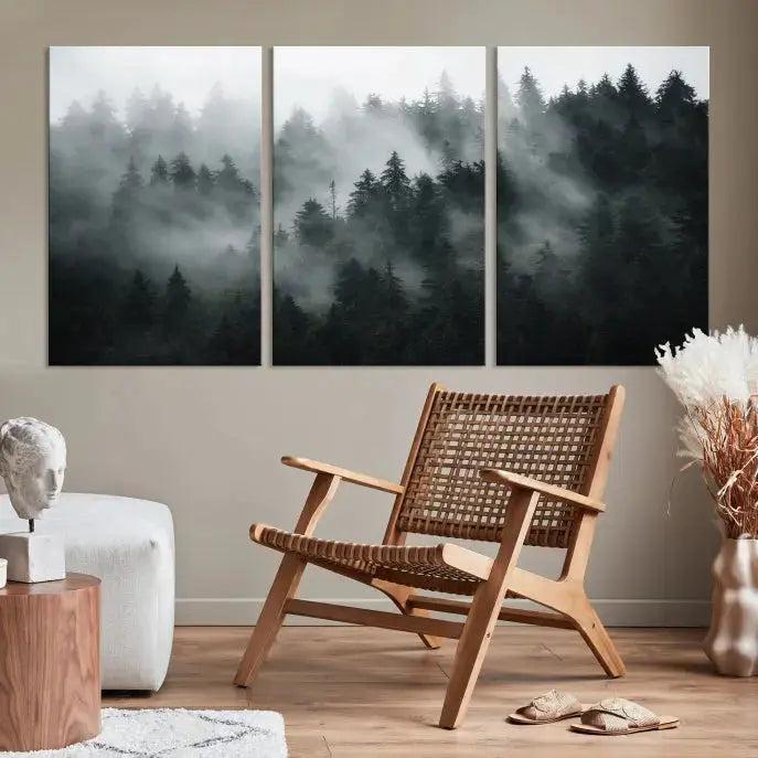 Large Foggy Forest Misty Landscape Modern Wall Art Print