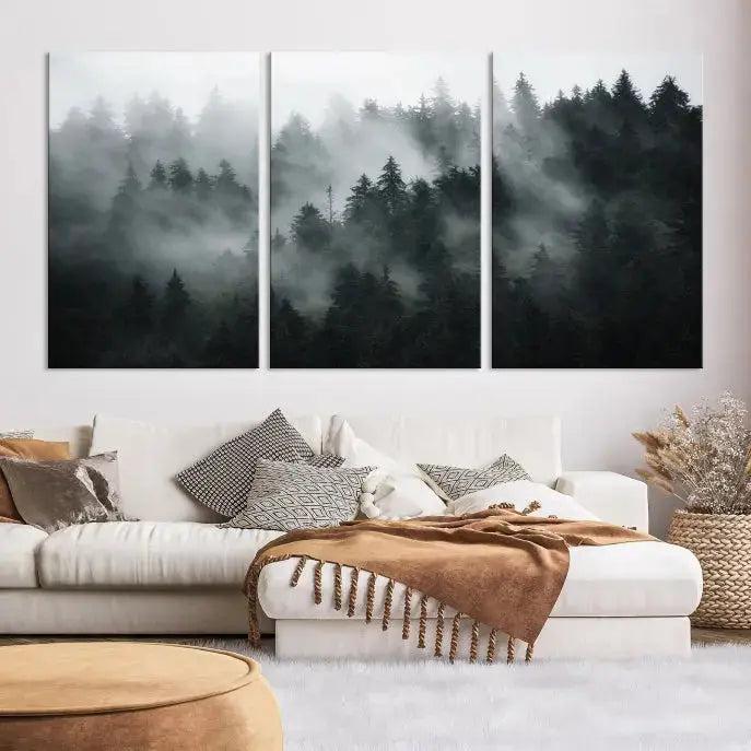 Large Foggy Forest Misty Landscape Modern Wall Art Print