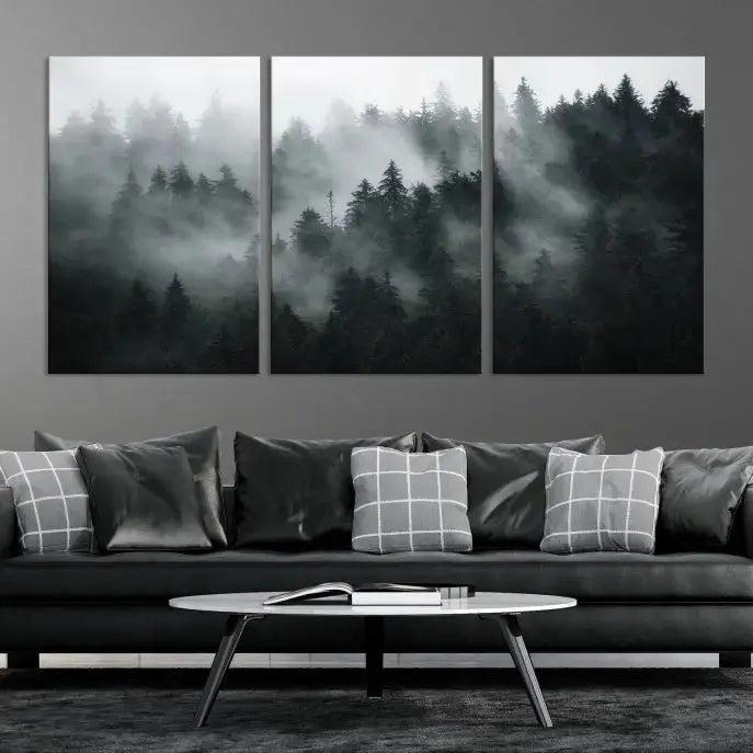 Large Foggy Forest Misty Landscape Modern Wall Art Print