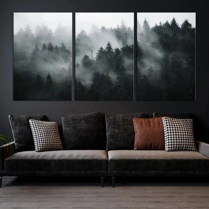 Large Foggy Forest Misty Landscape Modern Wall Art Print