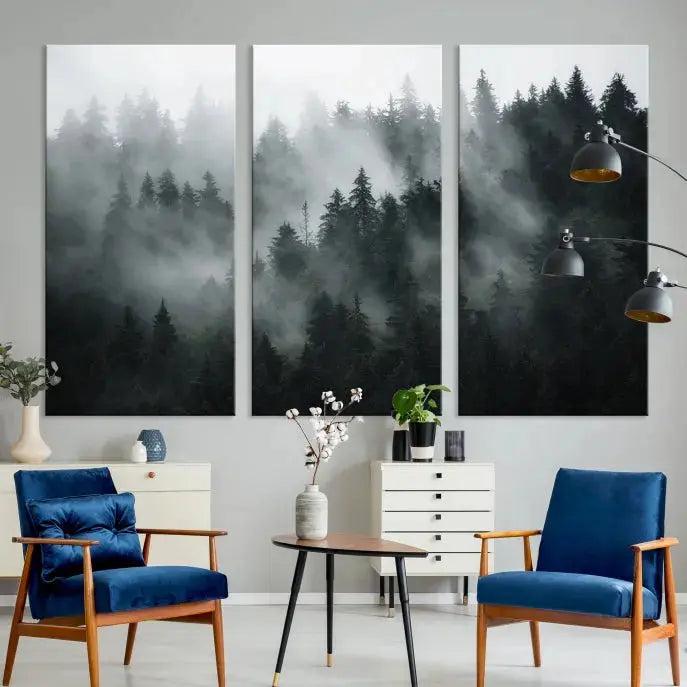 Large Foggy Forest Misty Landscape Modern Wall Art Print