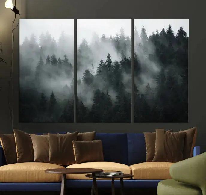 Large Foggy Forest Misty Landscape Modern Wall Art Print