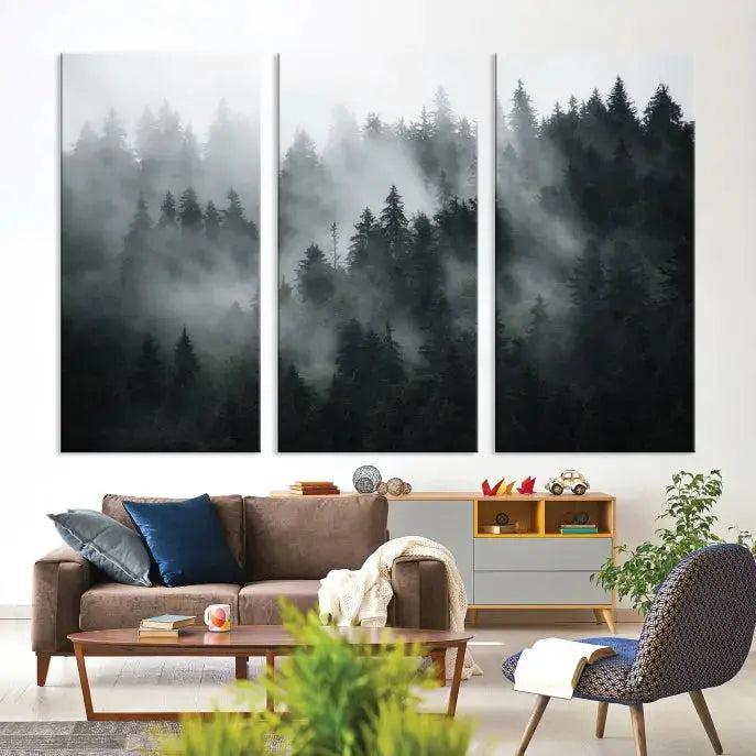 Large Foggy Forest Misty Landscape Modern Wall Art Print