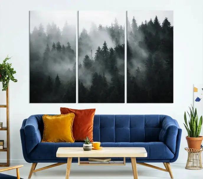 Large Foggy Forest Misty Landscape Modern Wall Art Print