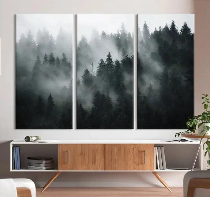 Large Foggy Forest Misty Landscape Modern Wall Art Print