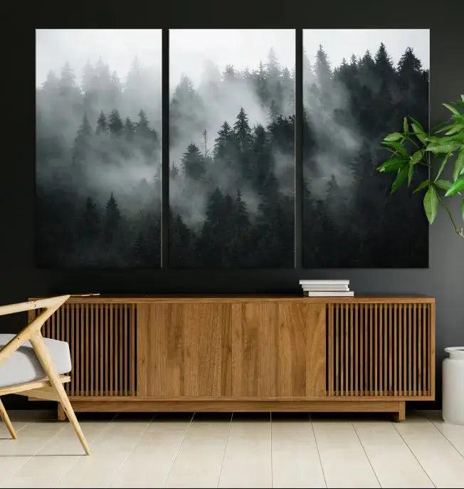 Large Foggy Forest Misty Landscape Modern Wall Art Print