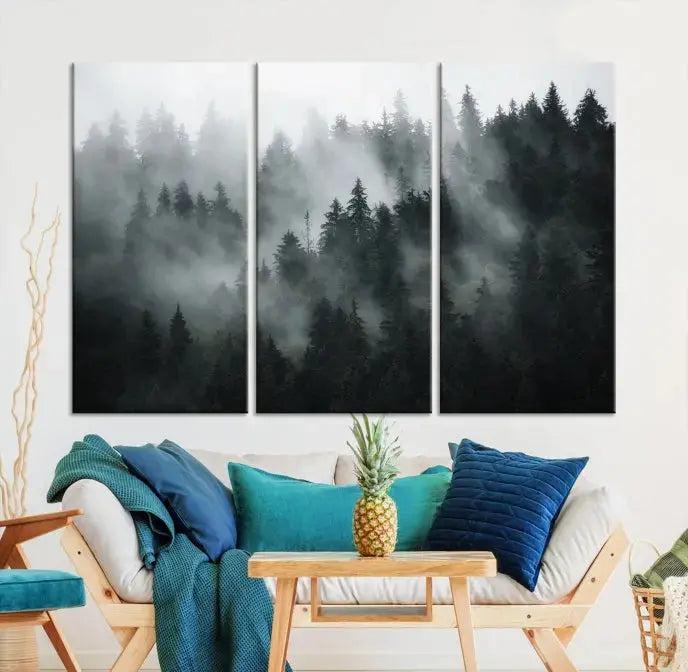 Large Foggy Forest Misty Landscape Modern Wall Art Print