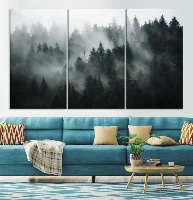 Large Foggy Forest Misty Landscape Modern Wall Art Print