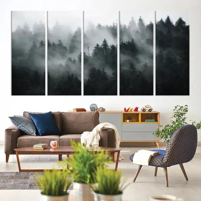 Large Foggy Forest Misty Landscape Modern Wall Art Print