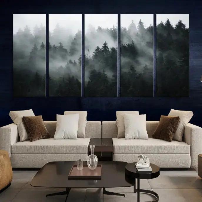 Large Foggy Forest Misty Landscape Modern Wall Art Print