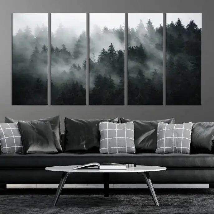 Large Foggy Forest Misty Landscape Modern Wall Art Print