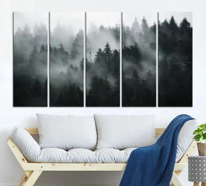 Large Foggy Forest Misty Landscape Modern Wall Art Print