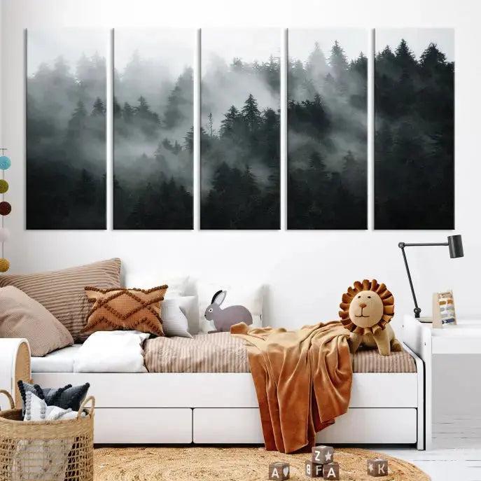 Large Foggy Forest Misty Landscape Modern Wall Art Print