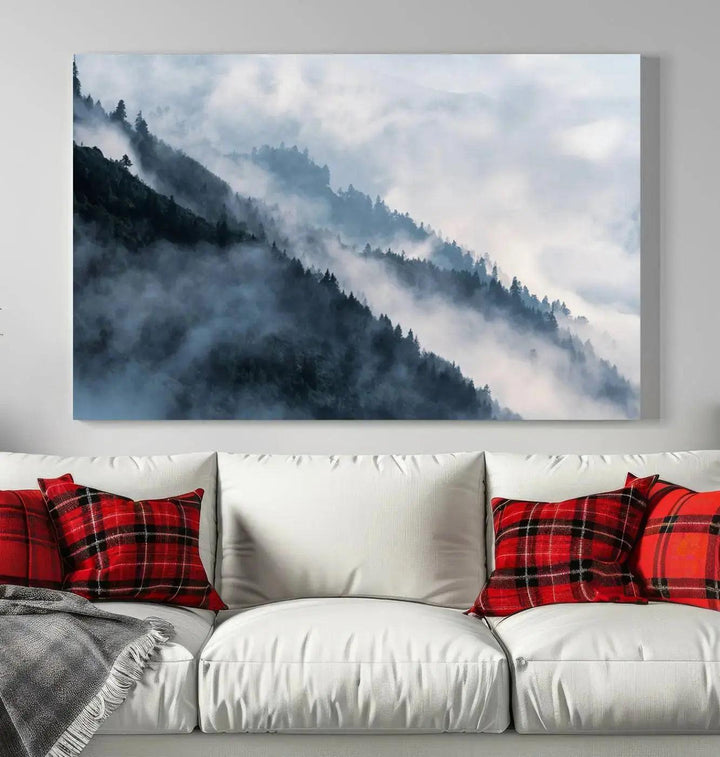 Large Foggy Forest Wall Art Canvas Print