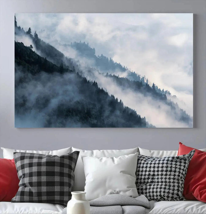 Large Foggy Forest Wall Art Canvas Print