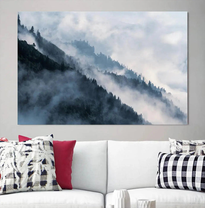 Large Foggy Forest Wall Art Canvas Print