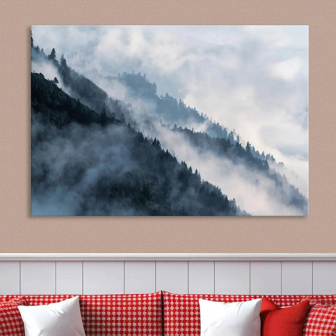 Large Foggy Forest Wall Art Canvas Print