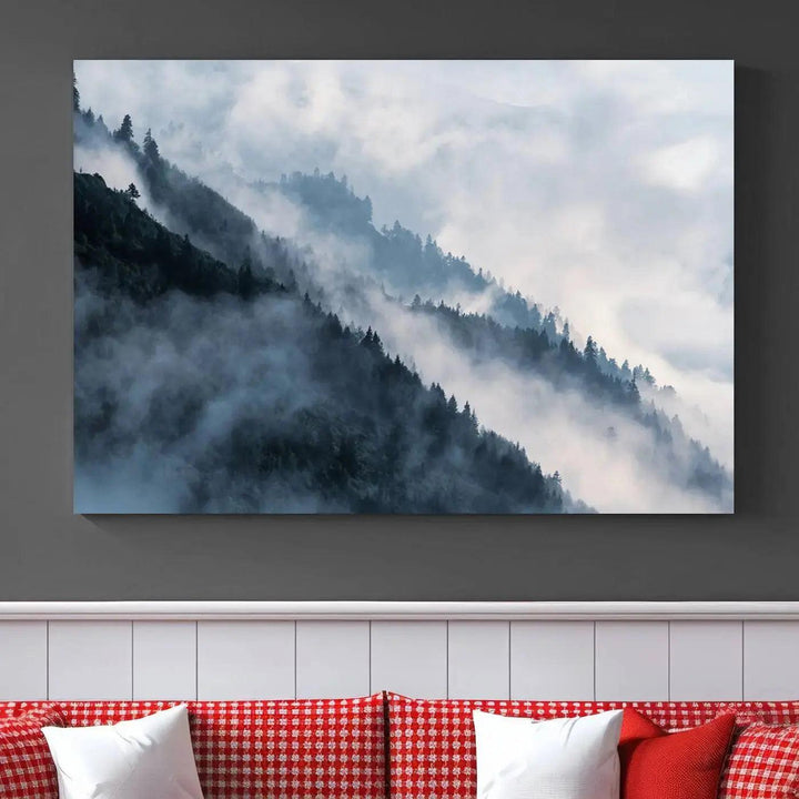 Large Foggy Forest Wall Art Canvas Print