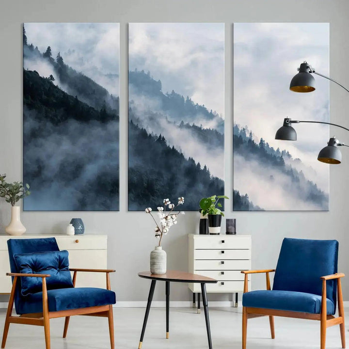 Large Foggy Forest Wall Art Canvas Print