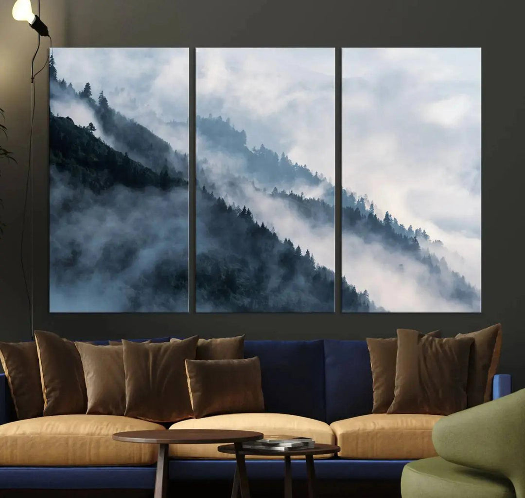 Large Foggy Forest Wall Art Canvas Print