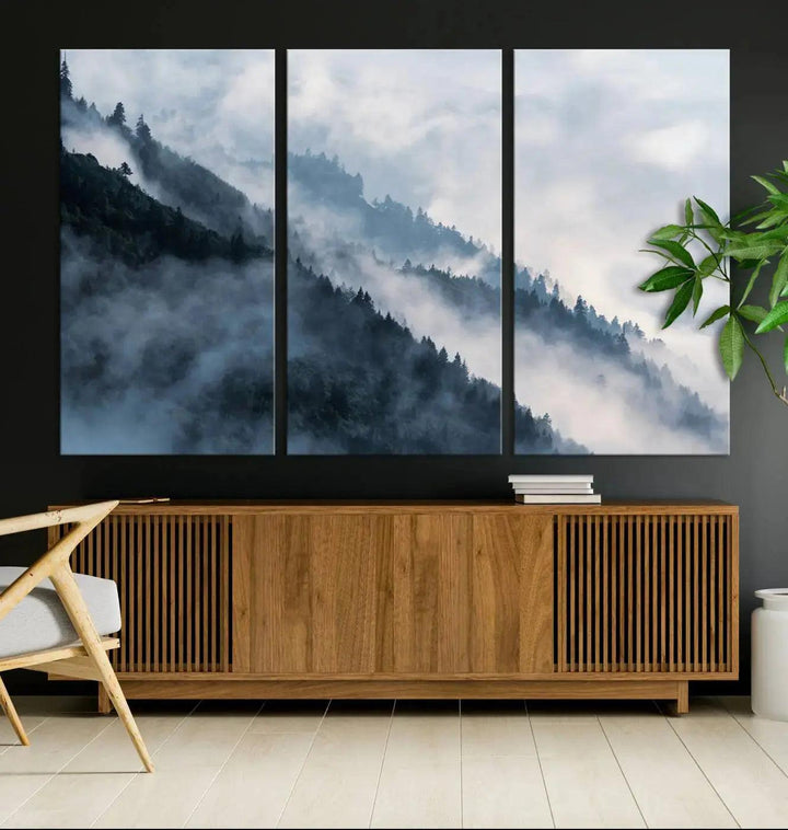 Large Foggy Forest Wall Art Canvas Print