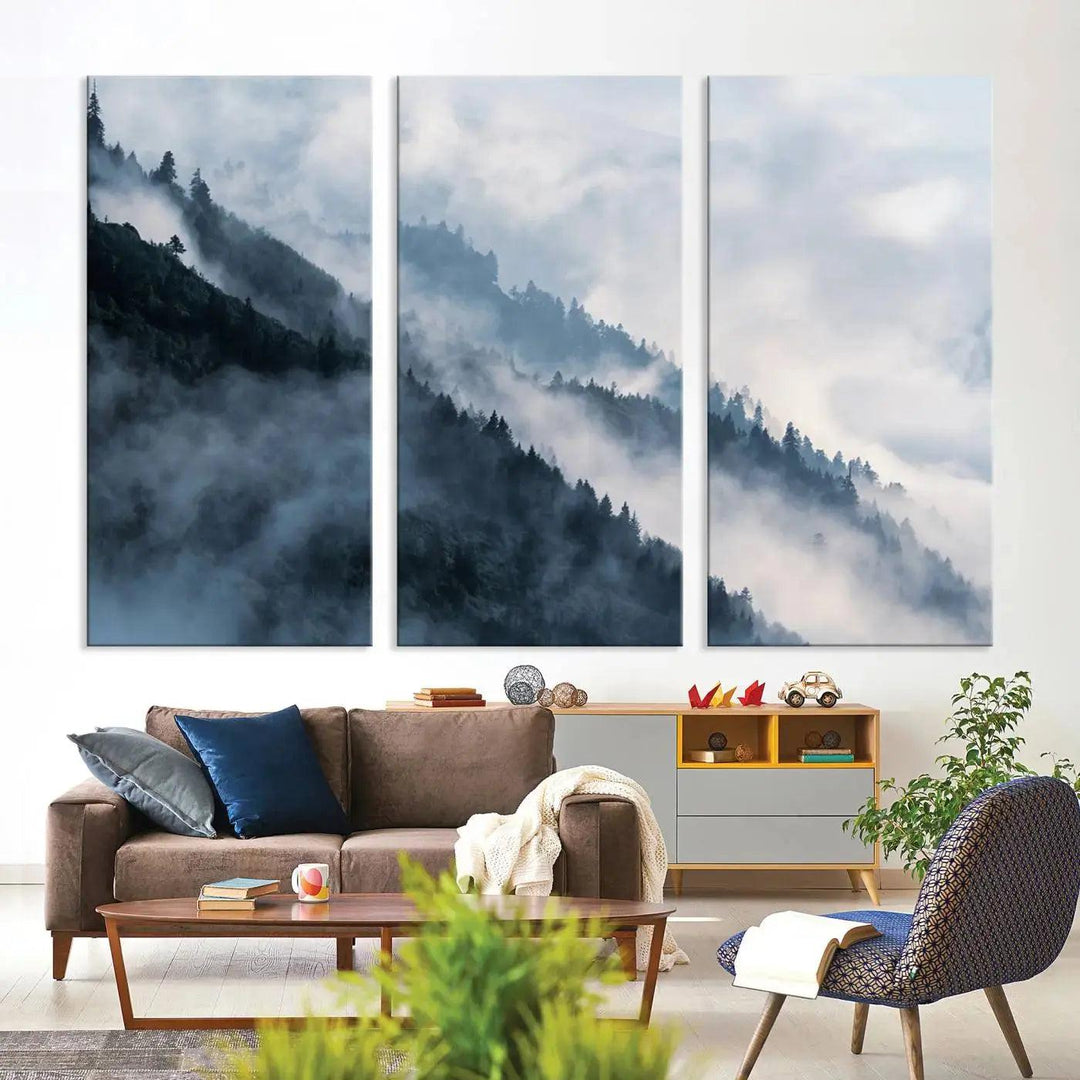 Large Foggy Forest Wall Art Canvas Print