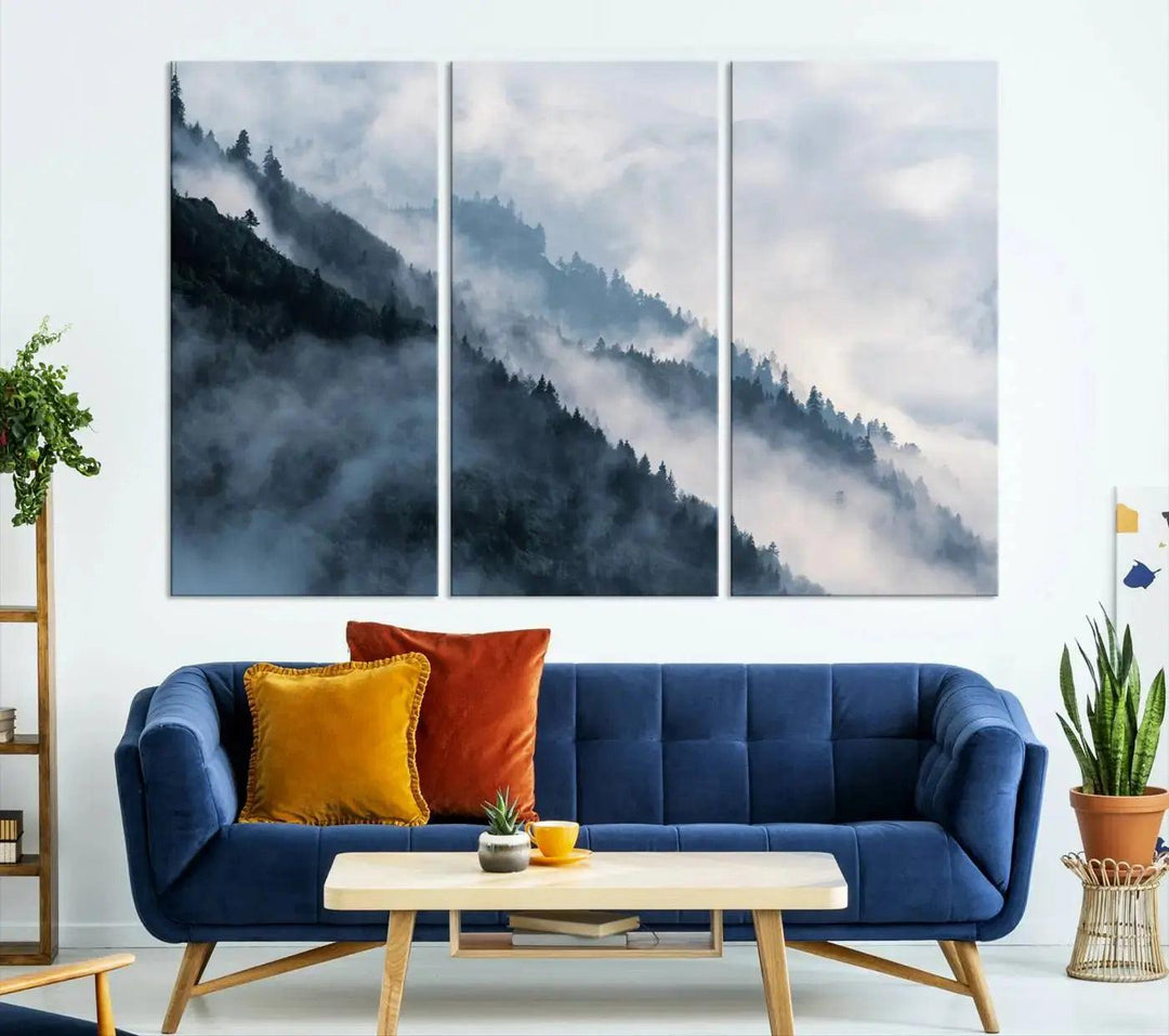 Large Foggy Forest Wall Art Canvas Print