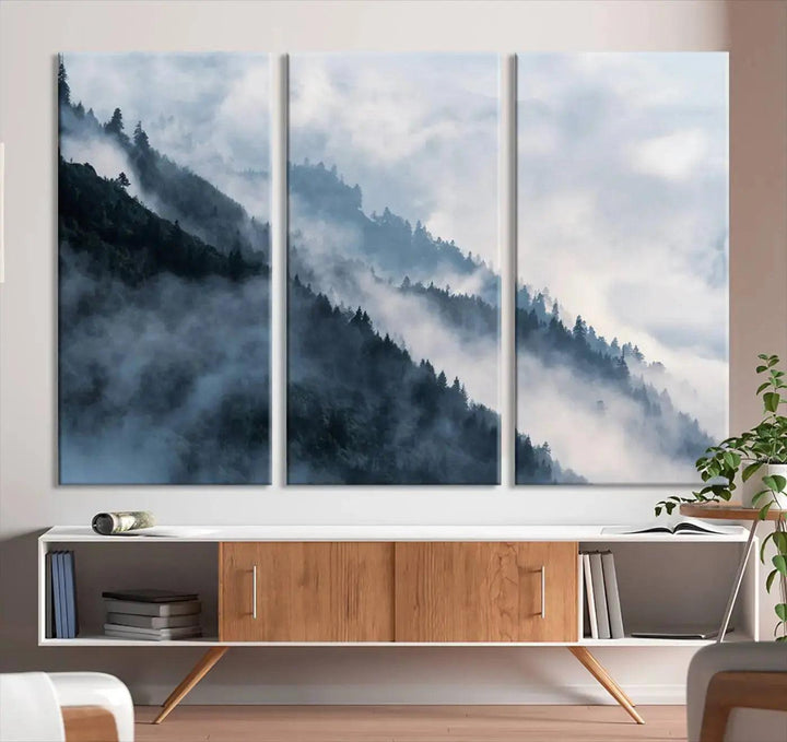 Large Foggy Forest Wall Art Canvas Print