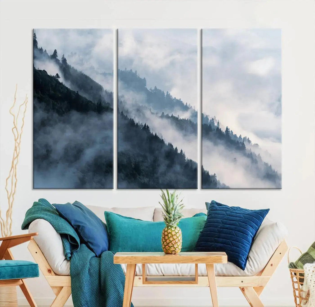 Large Foggy Forest Wall Art Canvas Print