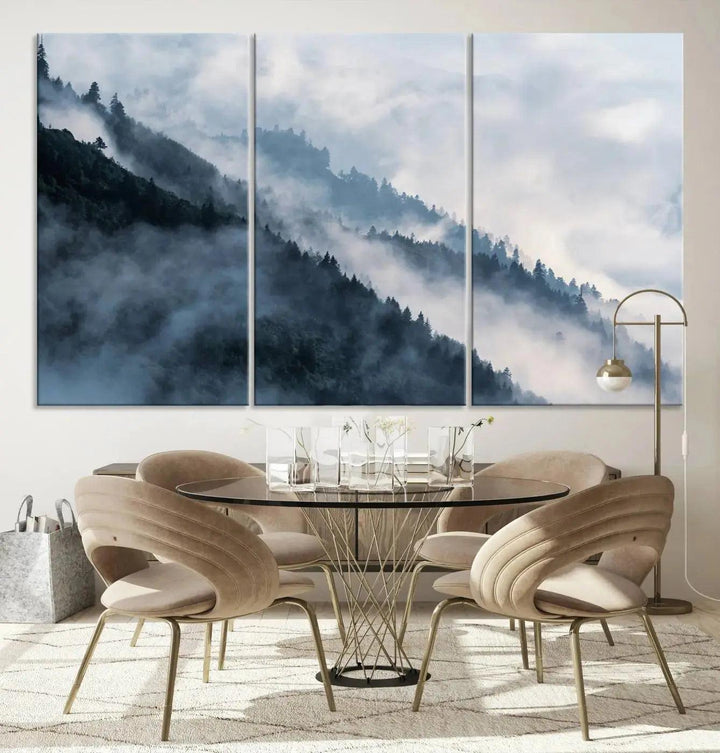 Large Foggy Forest Wall Art Canvas Print