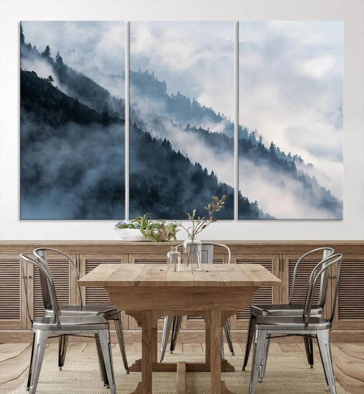 Large Foggy Forest Wall Art Canvas Print