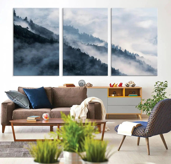 Large Foggy Forest Wall Art Canvas Print