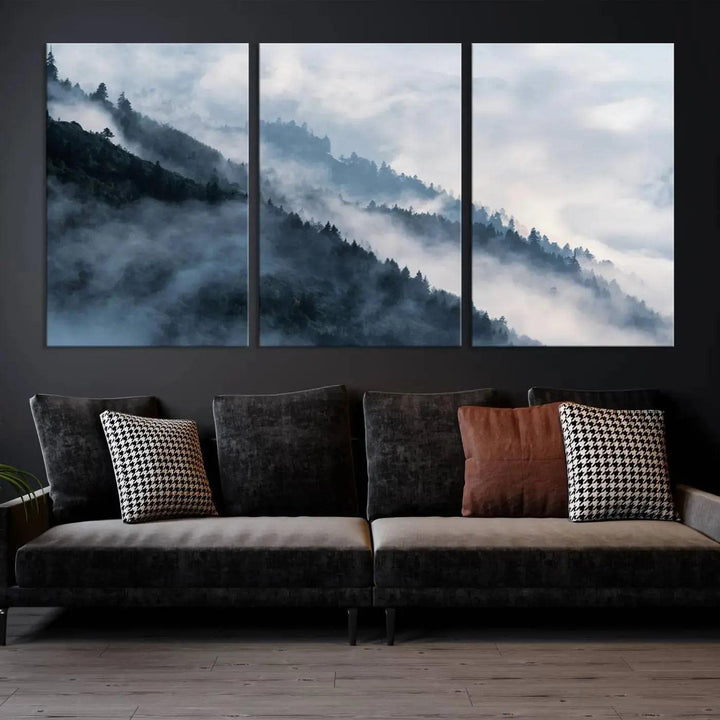 Large Foggy Forest Wall Art Canvas Print