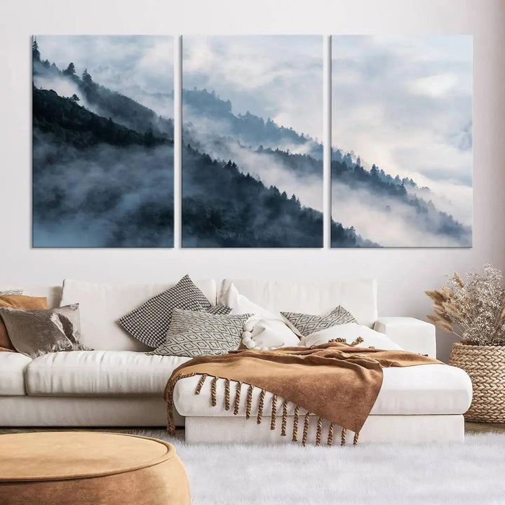 Large Foggy Forest Wall Art Canvas Print