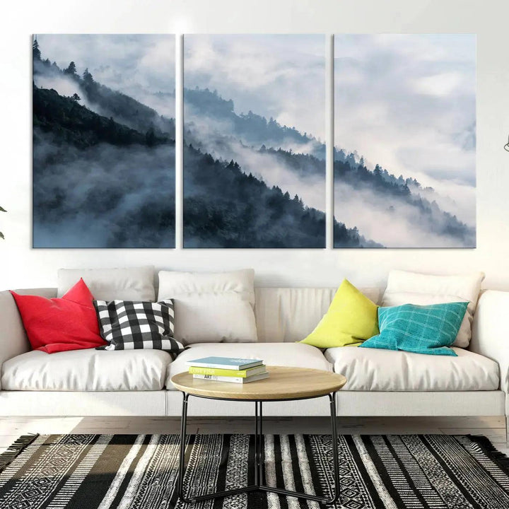 Large Foggy Forest Wall Art Canvas Print