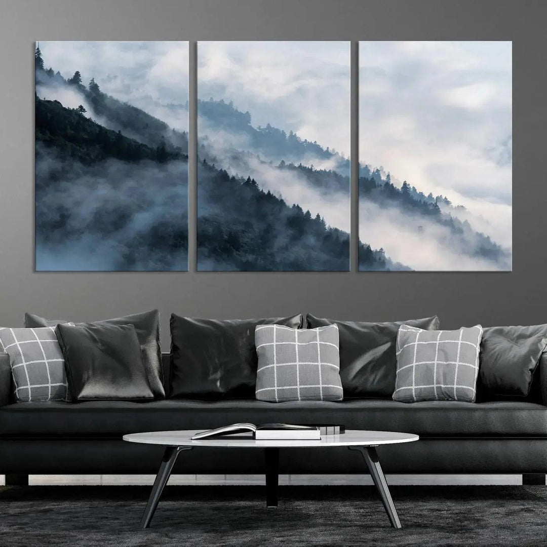 Large Foggy Forest Wall Art Canvas Print