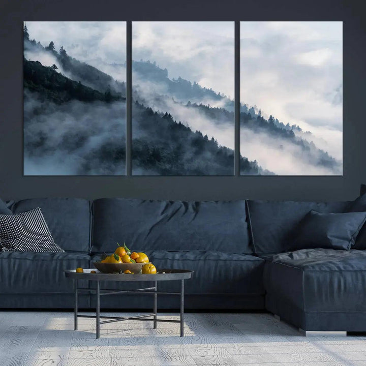 Large Foggy Forest Wall Art Canvas Print