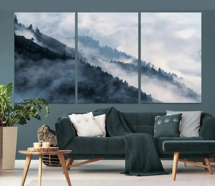 Large Foggy Forest Wall Art Canvas Print