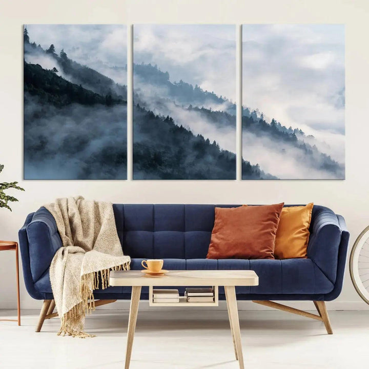 Large Foggy Forest Wall Art Canvas Print