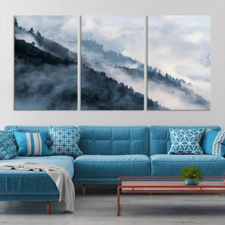 Large Foggy Forest Wall Art Canvas Print