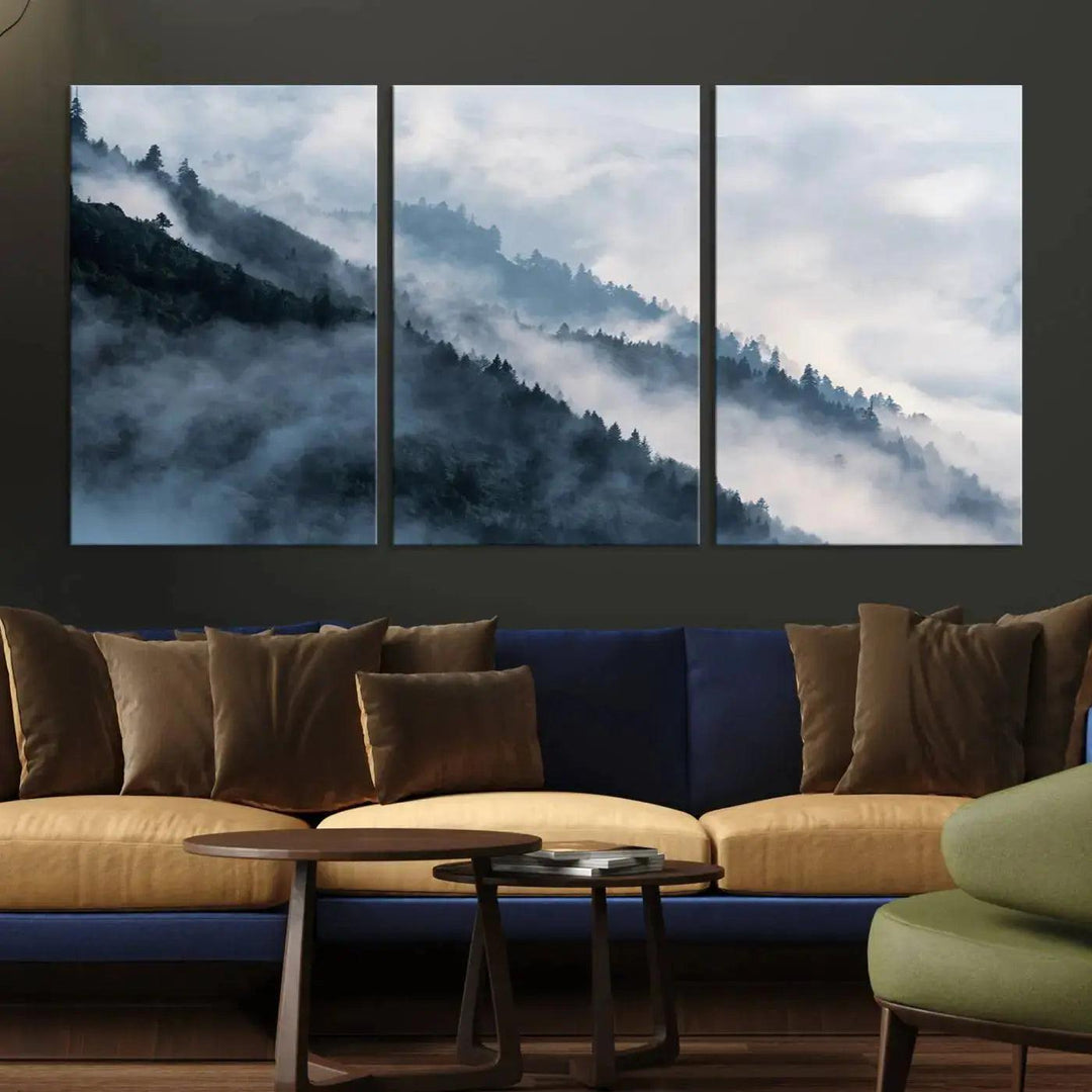 Large Foggy Forest Wall Art Canvas Print