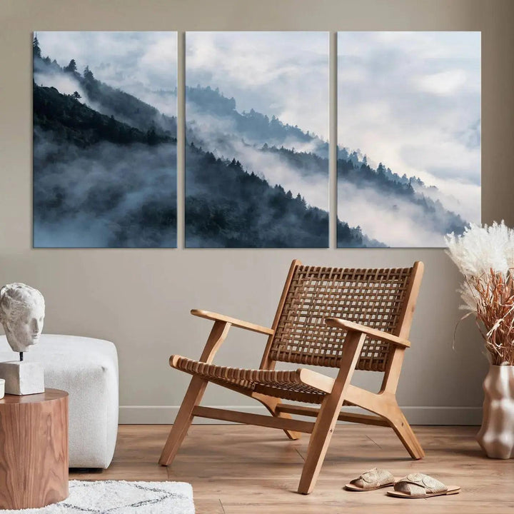 Large Foggy Forest Wall Art Canvas Print